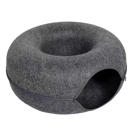 Cozy 2-in-1 Felt Donut Cat Bed & Interactive Tunnel - Perfect Playhouse for Cats!