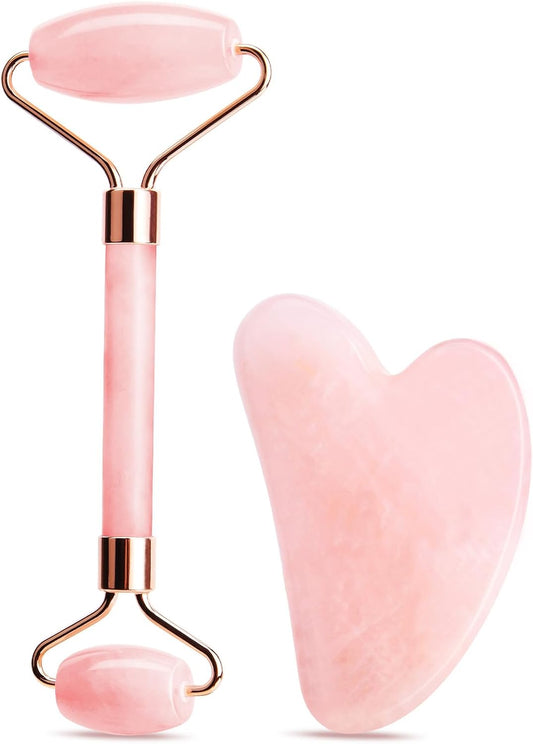 Gua Sha Facial Tools Rose Quartz Guasha Tools for Face & Eye Gua Sha Stone Skin Care Body Tighten Skin Massage Tools for Puffiness Reducing & Jawline Sculpting Face Stone Gua Sha Tools (Pink)