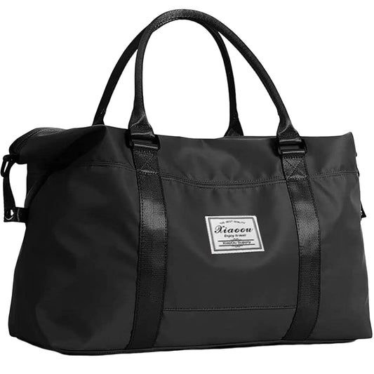 Versatile 37L Waterproof Duffle Bag for Women - Tear-Resistant Gym Travel Bag with Adjustable Strap & Trolley Sleeve, Airline Approved Carry-On Weekender with Wet/Dry Pocket - Stylish Black